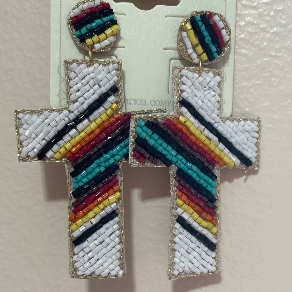 ❤️NEW ARRIVAL! White Multicolor Beaded Cross Earrings